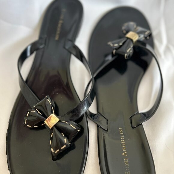 Gently Used Enzo Angiolini Black Jelly Bow Flip Flops 11 Women's Slip On - Picture 2 of 11